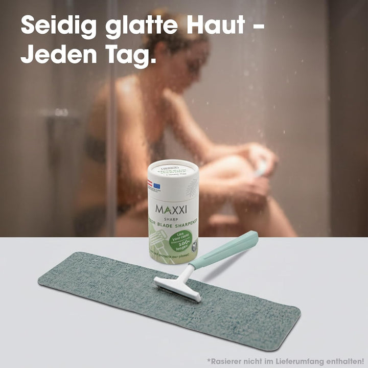 MaxxiSharp Rasierklingen Schärfer Pad – Patentiertes High Tech Textil – Verlängert Lebensdauer für E