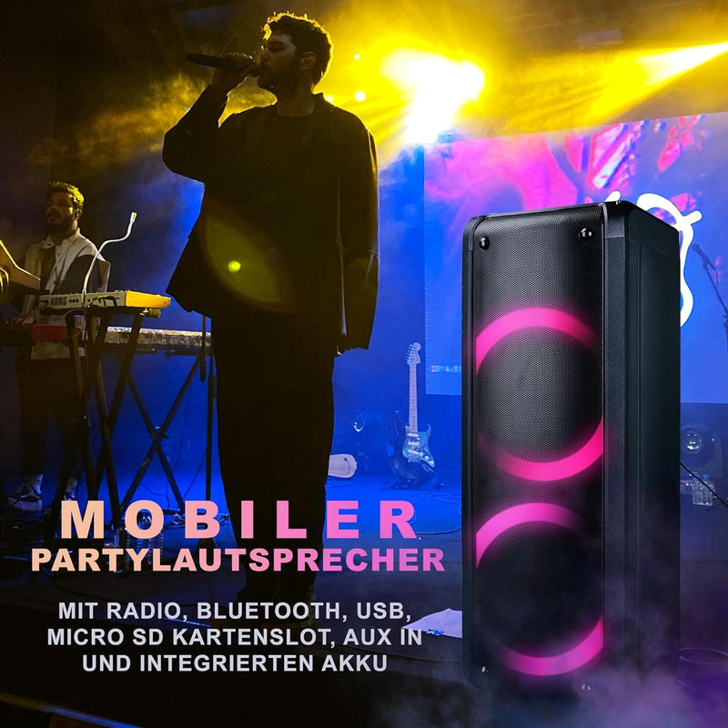 REFLEXION PS09BT DJ Karaoke PA-Anlage, mobil mit Akku und Lichteffekten (Bluetooth, True Wireless St