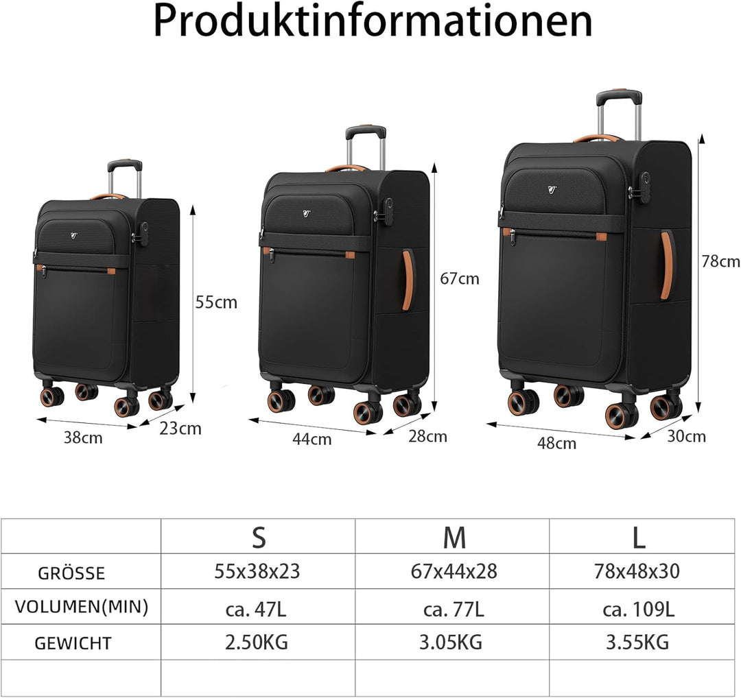 Trier Weichschalenkoffer mittelgross 66x44x28cm, Leichter Stoffkoffer Trolley, Reisekoffer mit Rolle
