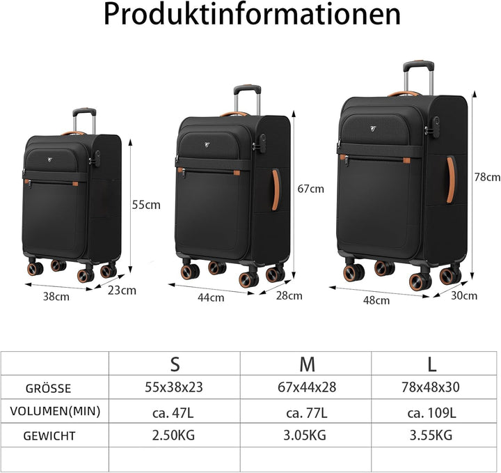 Trier Weichschalenkoffer mittelgross 66x44x28cm, Leichter Stoffkoffer Trolley, Reisekoffer mit Rolle