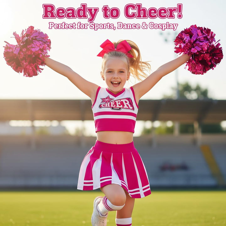 Kostüm Pompom Karneval Mädchen Kostüm Cheerleader Mädchen mit Haarspange Schleife Majorette Stick Po