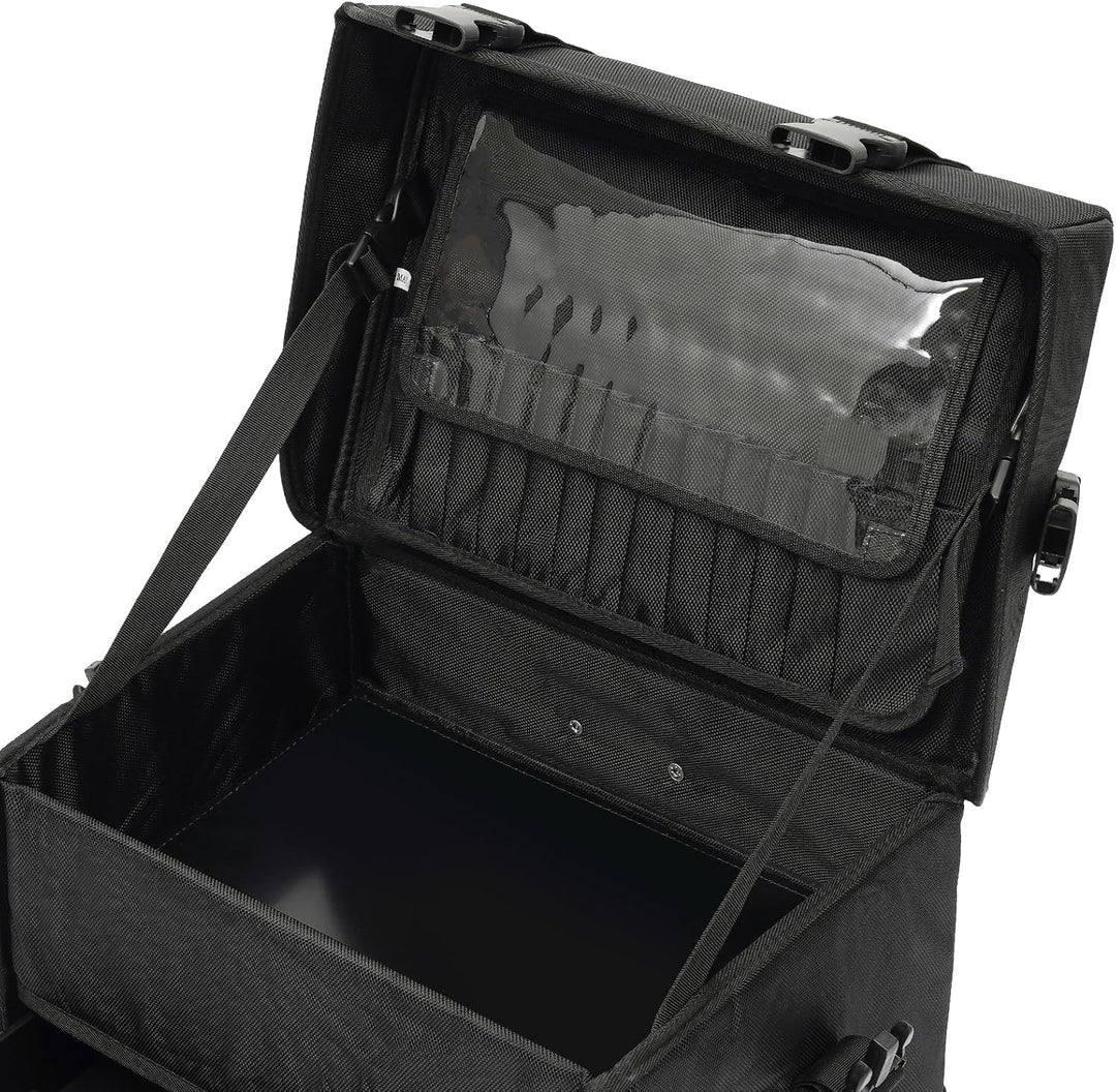 2 in 1 Kosmetikkoffer Trolley, Make up Koffer mit Rädern, Professioneller Schminkkoffer Beauty Case
