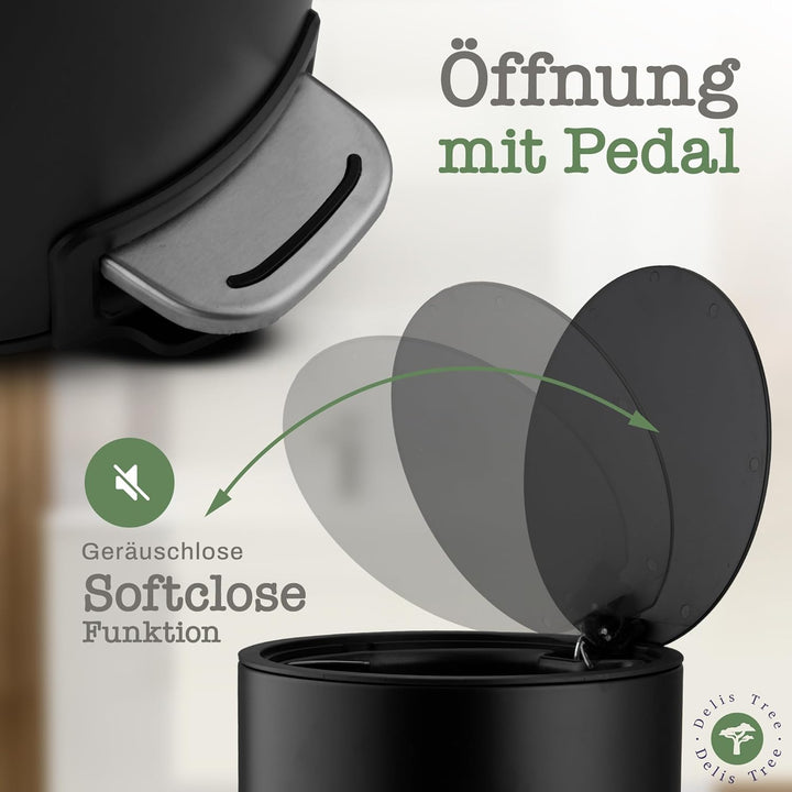 Mülleimer 5L, Tretmülleimer mit edlem Design & Softclose, Anti-Geruch Abfalleimer, für Bad Badezimme