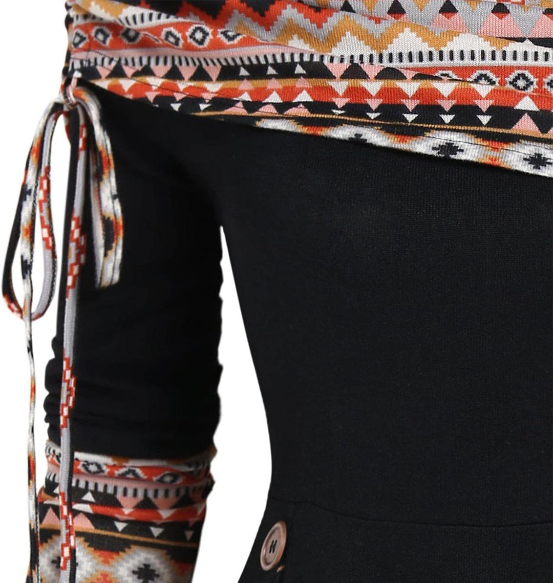 Weihnachten Schulterfrei Kleider für Damen Vintage Druck Patchwork A-Linie Kleid Lässig Locker Flies