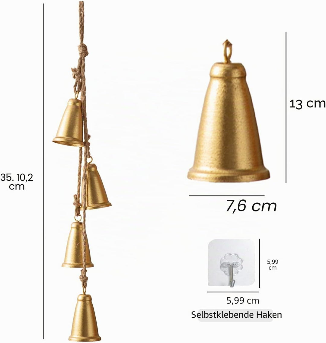 Weihnachtsglocken, goldene Kuhglocken, Weihnachtsdekoration, Innenbereich, 4 Stück, rustikale Messin