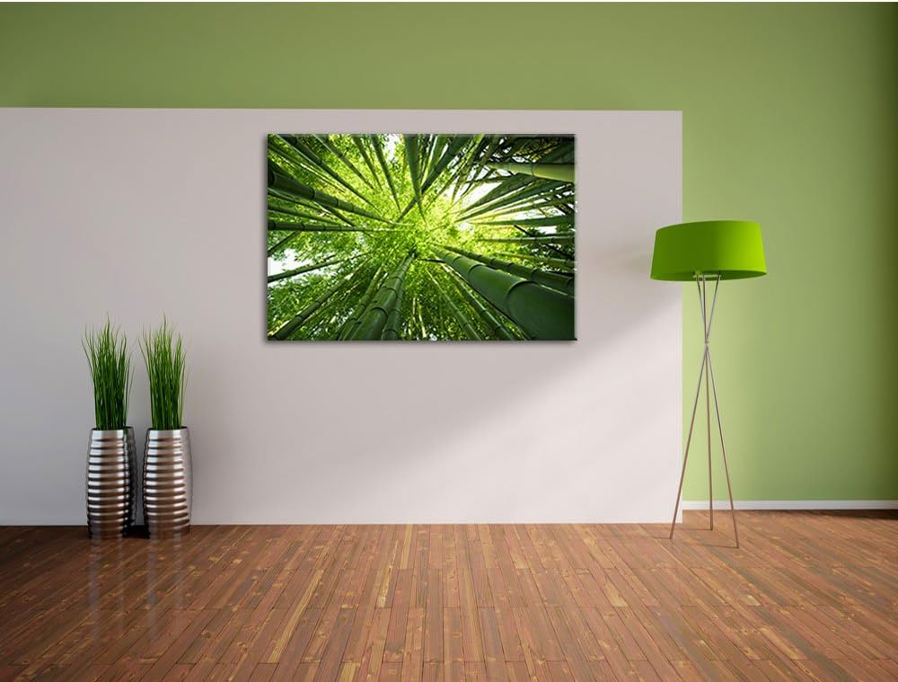 Pixxprint Grüner Bambus, Format: 100x70 auf Leinwand, XXL riesige Bilder fertig gerahmt mit Keilrahm