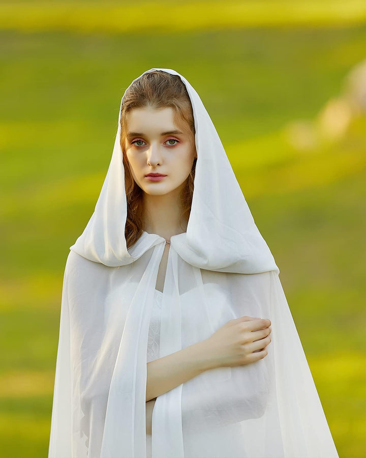 BEAUTELICATE Damen Umhang Chiffon Schal Cape Mantel mit Kapuze Super Langen Weicher Weiss Poncho 280