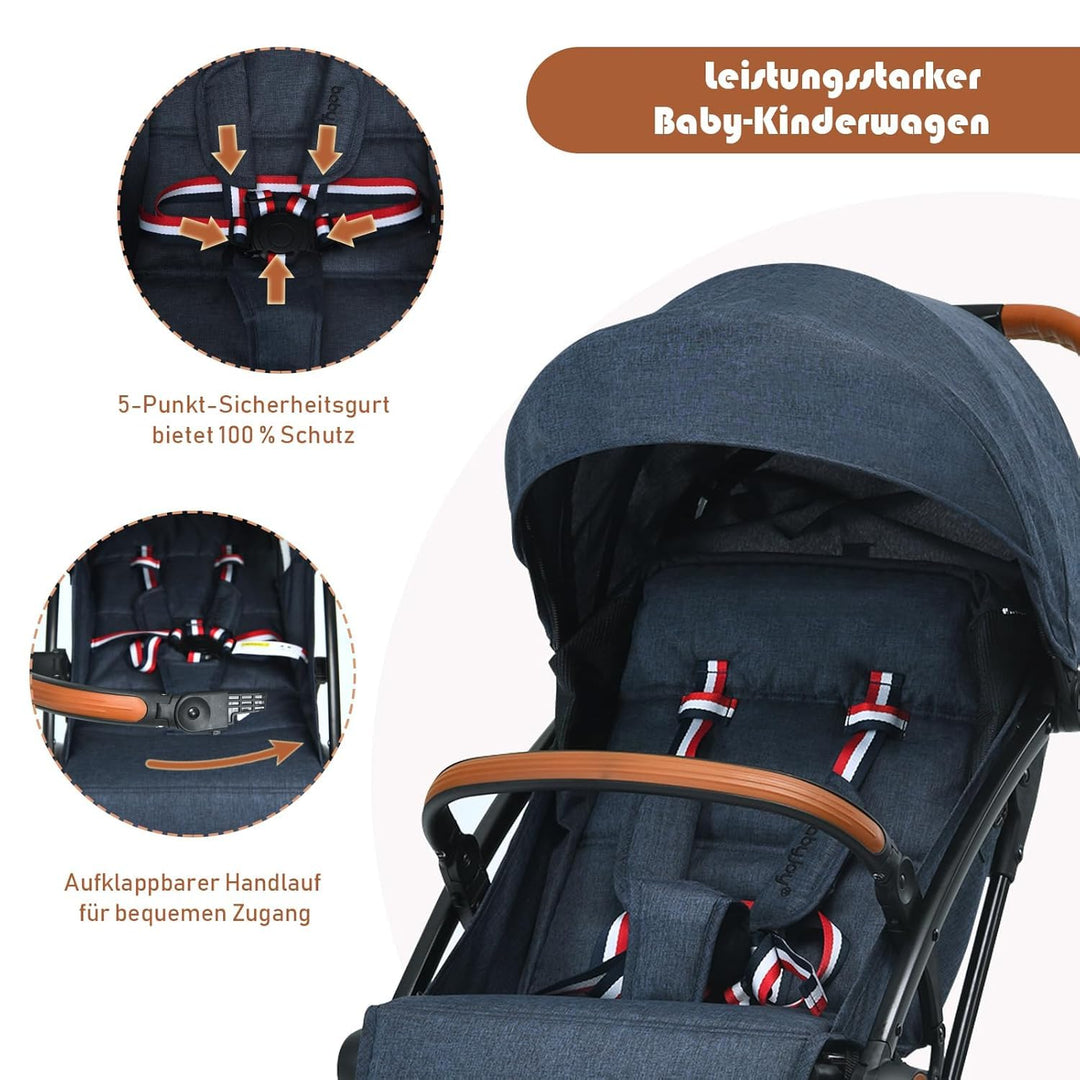 DREAMADE Kinderbuggy Klappbar mit Liegefunktion, Faltbar Buggy mit 5-Punkt-Sicherheitsgurt & Aufbewa