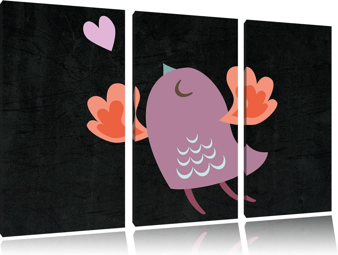 Pixxprint Niedlicher Vogel mit Herz als Leinwandbild/Grösse: 3 Teilig (120x80) cm/Wandbild/Kunstdruc