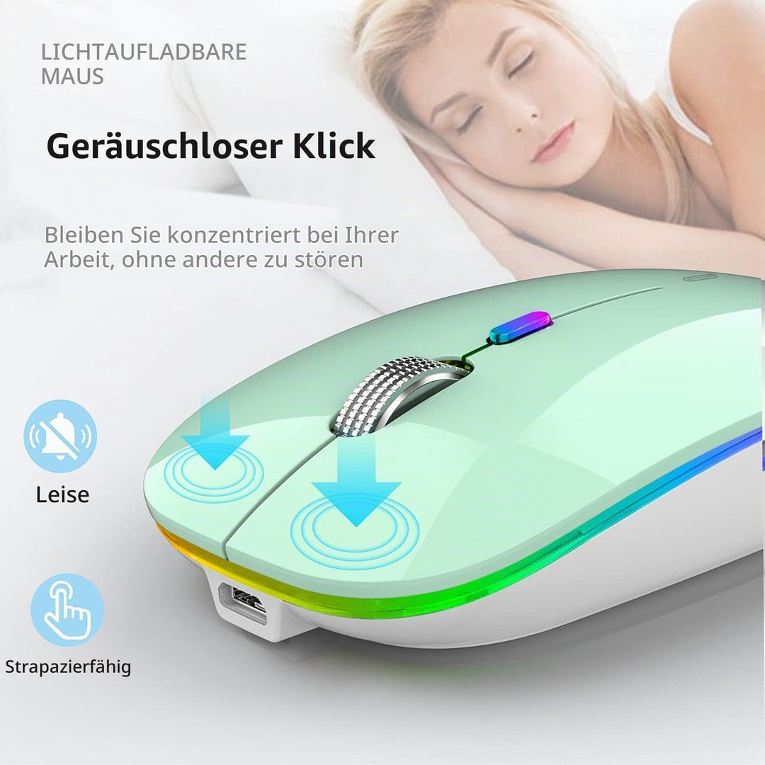 Uiosmuph G12 Maus Kabellos, LED 2.4G Leise Funkmaus Wiederaufladbar Wireless Mousemit Nano USB Empfä