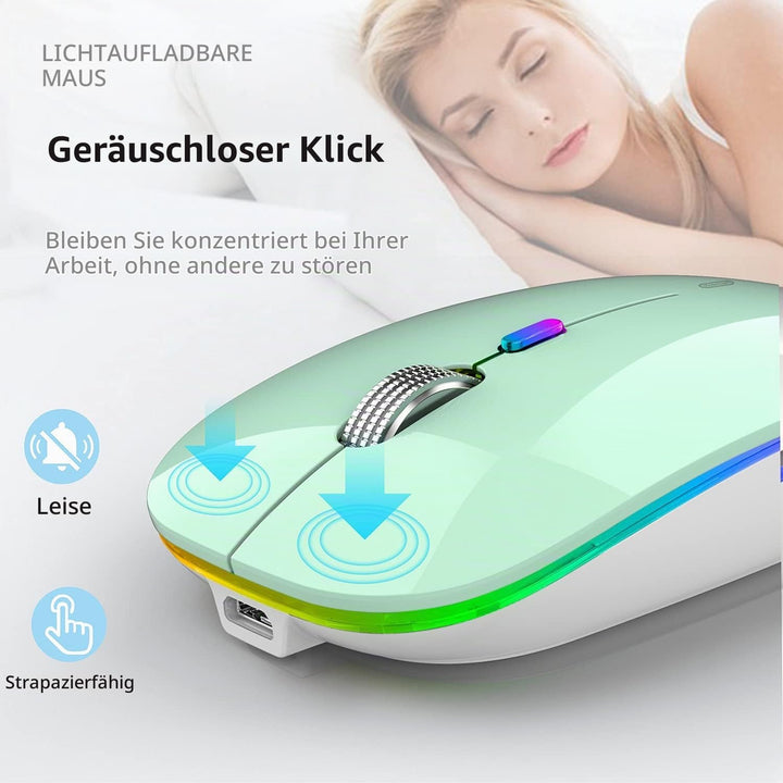 Uiosmuph G12 Maus Kabellos, LED 2.4G Leise Funkmaus Wiederaufladbar Wireless Mousemit Nano USB Empfä