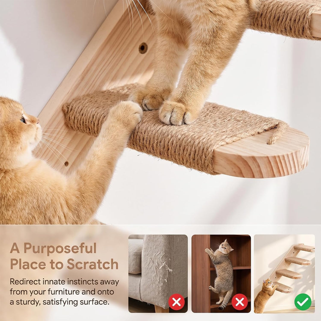 2 Pack Katzentreppe Wand, 4 Stufen Kletterwand für Katzen mit Juteseil | Diy Kletterwand Katzen Katz