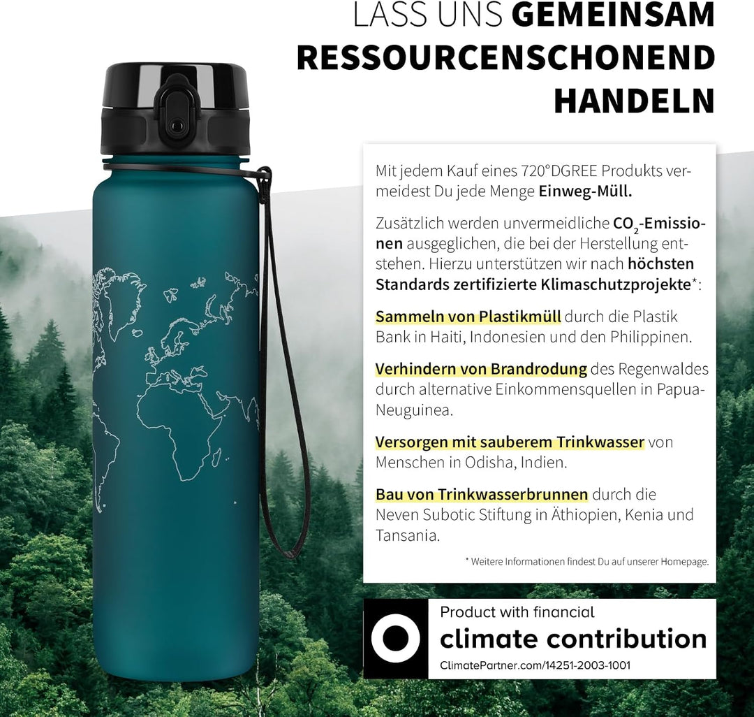 720°DGREE Trinkflasche 1l mit Motivationsskala “uberBottle“ +Sieb - BPA-Frei - Wasserflasche für Uni