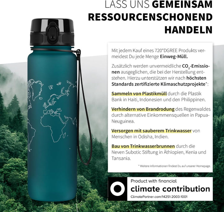 720°DGREE Trinkflasche 1l mit Motivationsskala “uberBottle“ +Sieb - BPA-Frei - Wasserflasche für Uni