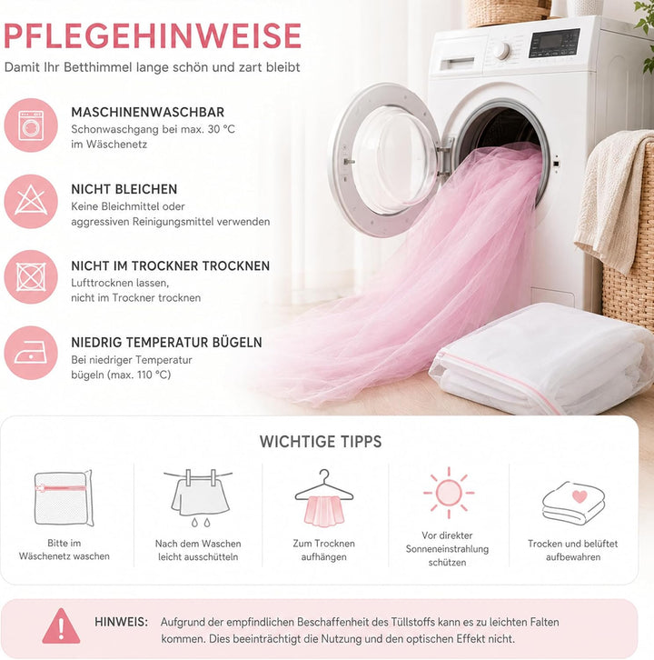 iLuane Kinderbett Baldachin Rosa mit 3 m Baumwoll-Wimpelgirlande, Hausbett Deko Set mit 2 Tüll Vorhä