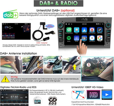 iFreGo 7 Zoll Android Autoradio mit Bluetooth,DAB Radio und Carplay,Radio Für Opel Astra,Corsa,Vectr