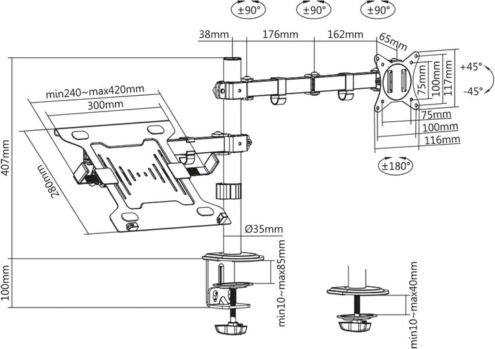 2in1 Halterung für Monitor und Laptop Monitorhalter und Notebookhalter VESA 75x75/100x100