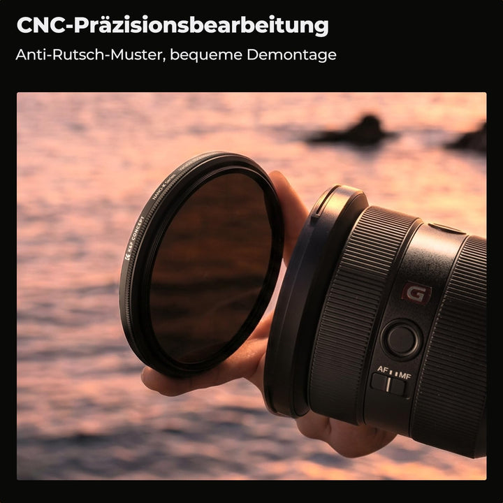 K&F Concept K-Serie 58mm ND Filter Slim Variabler Graufilter ND2-400 (1-9 Stop) Neutral Graufilter,