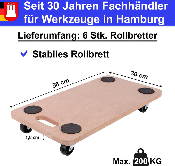 6 STK. Rollbrett Möbelhund Transportroller bis 200kg Transportrolle Roller Möbelroller Kistenroller