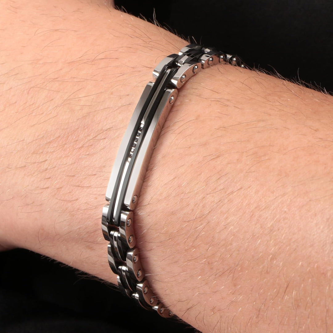 Morellato Herrenarmband, Motown Kollektion, aus Stahl, schwarz PVD, Kristalle - SALS19