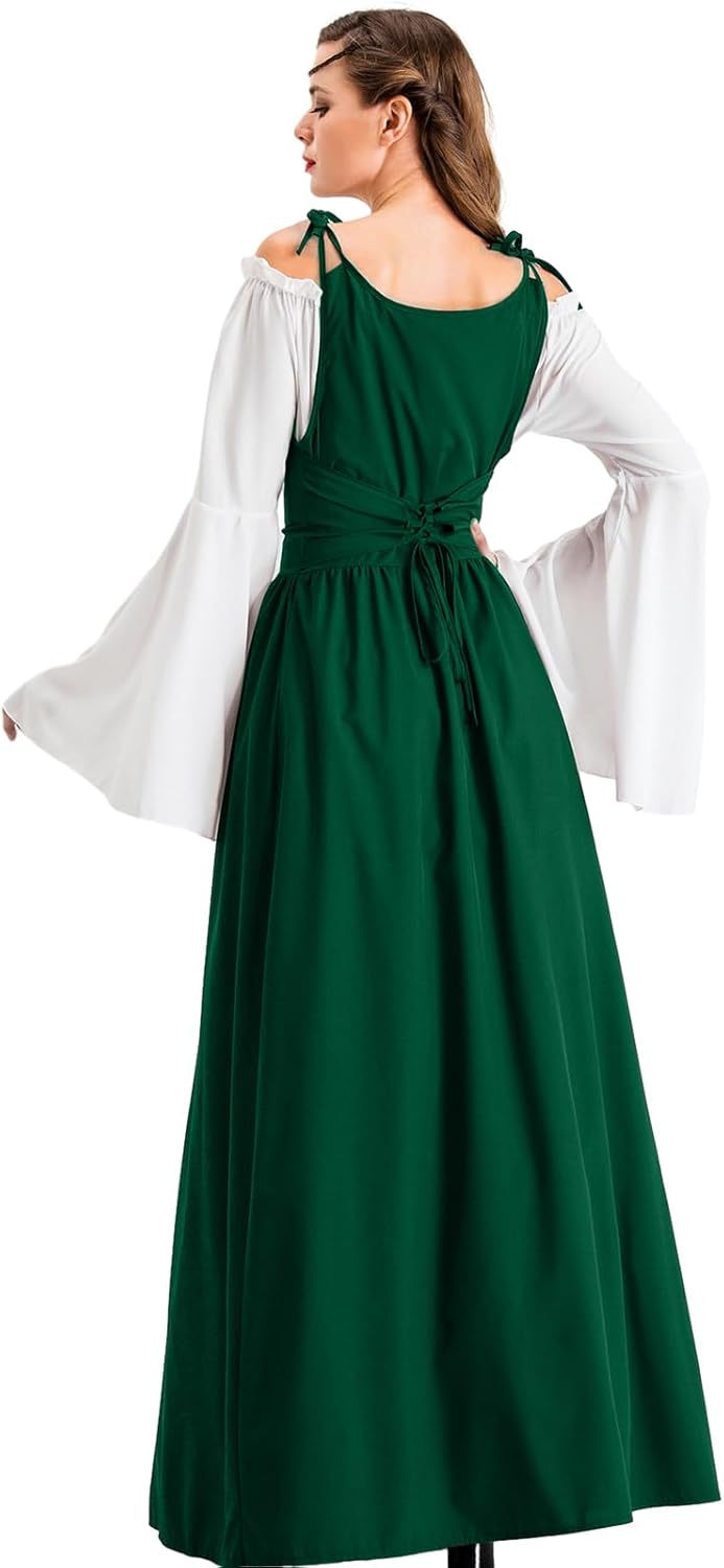 Pianocean Mittelalter Kleidung Damen, Renaissance Kleid, Gothic Kleid，Renaissance Mit Kapuze Langarm