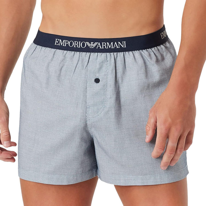 Emporio Armani Herren Boxer Yarn Dyed Woven Pyjama Boxer S Whiterombhus/Marine, S Whiterombhus/Marin