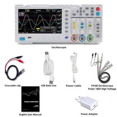 1014D Digitales Oszilloskop 2 Kanäle, 7" Oscilloscope 100Mhz Bandbreite mit DDS Signalgenerator, 1GS