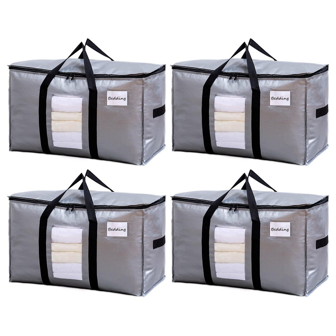 TAILI Silber Grosse Umzugstasche mit Reissverschluss, 4 PCS Aufbewahrungstasche mit Griffe & Deckel
