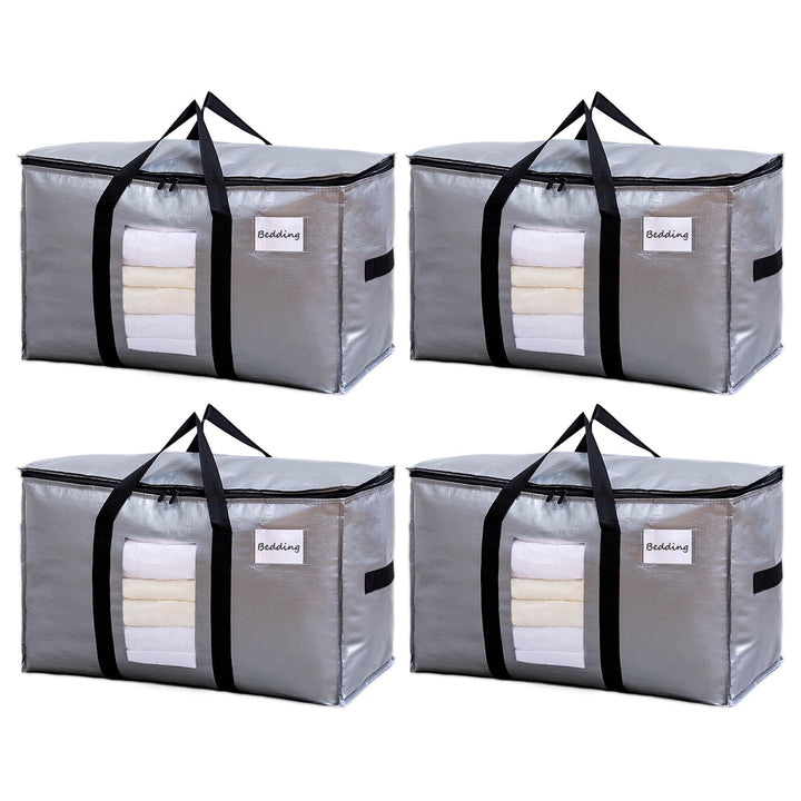 TAILI Silber Grosse Umzugstasche mit Reissverschluss, 4 PCS Aufbewahrungstasche mit Griffe & Deckel
