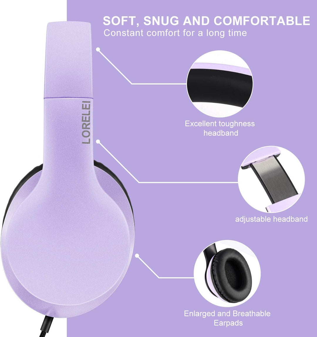 LORELEI X6 Over-Ear Headphones with Microphone, Lightweight Foldable & Portable Stereo Bass Headphon
