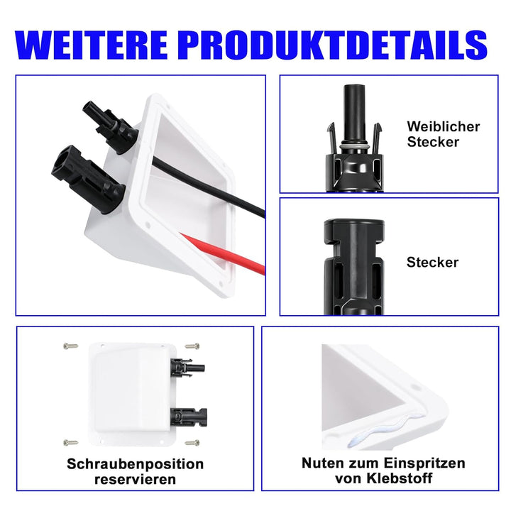 Sayhome ABS Double Solar Kabeleinführung Gehäuse mit 0.33ft 10awg weichem Kupferkabel, für Wohnmobil
