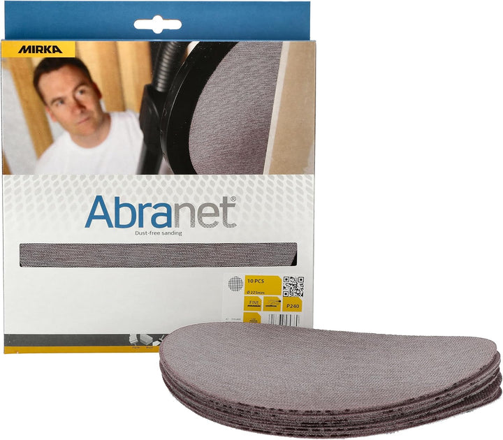 Mirka Abranet® Netz-Schleifscheiben (Ø 225 mm), Profi-Schleifgitter mit P240 Körnung und Klett, für
