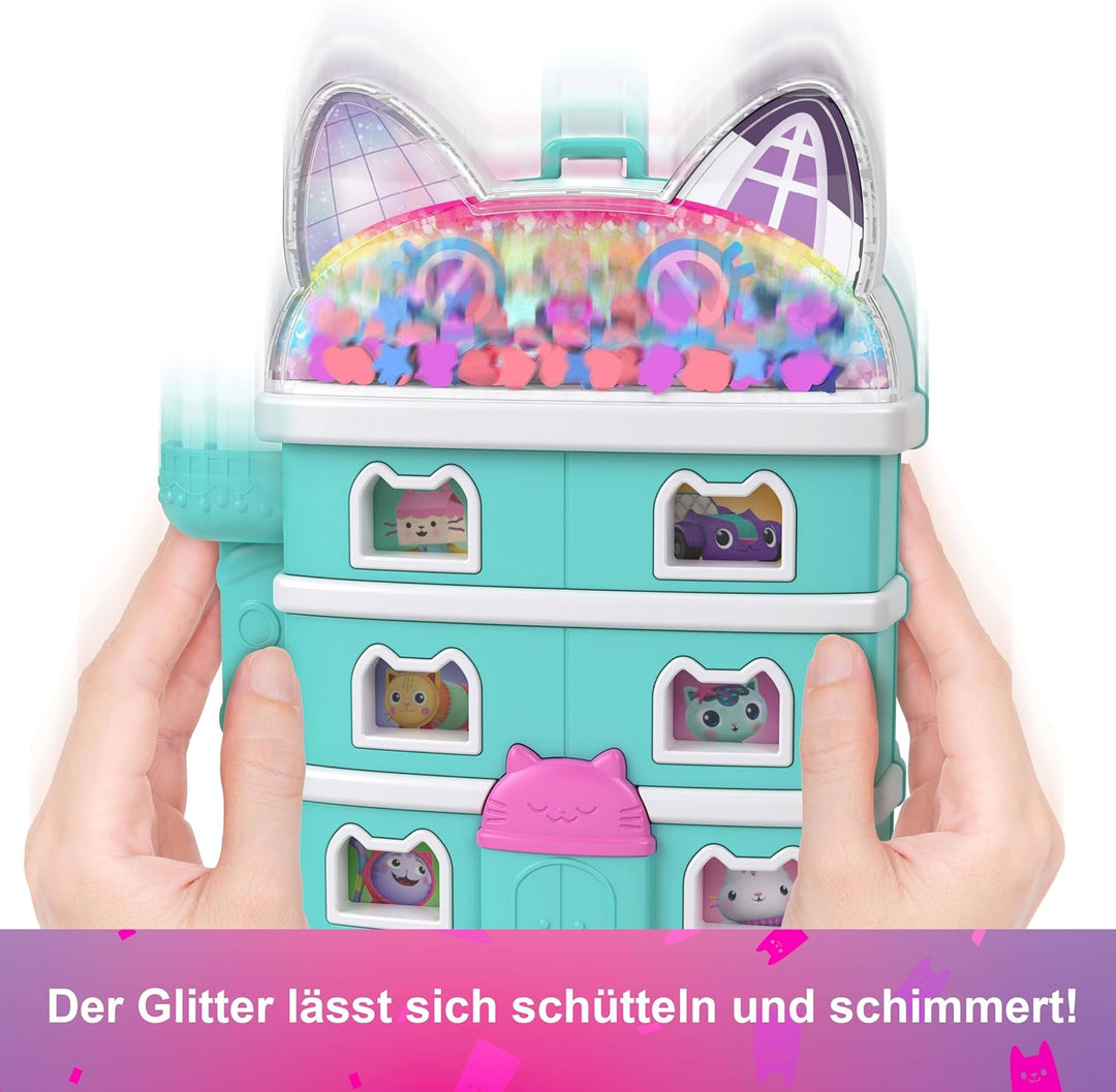 Schatulle von Polly Pocket x Gabby’s Dollhouse, Minipuppen und Spielset, 9 passende Zubehörteile, Ti