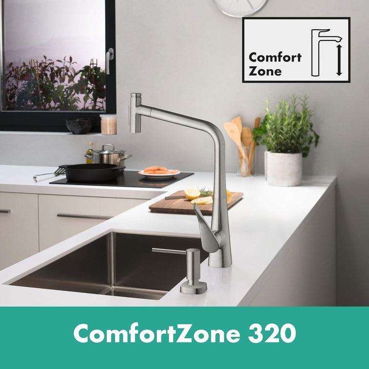 hansgrohe Küchenarmatur Metris Select mit Schlauchbox (Wasserhahn Küche 110°/150° schwenkbar, hoher