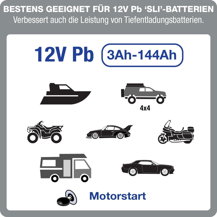 Optimate TecMate 6 Ampmatic, TM360, 9-stufiges gekapseltes batterieschonendes 12V 6A Lade- & Wartung