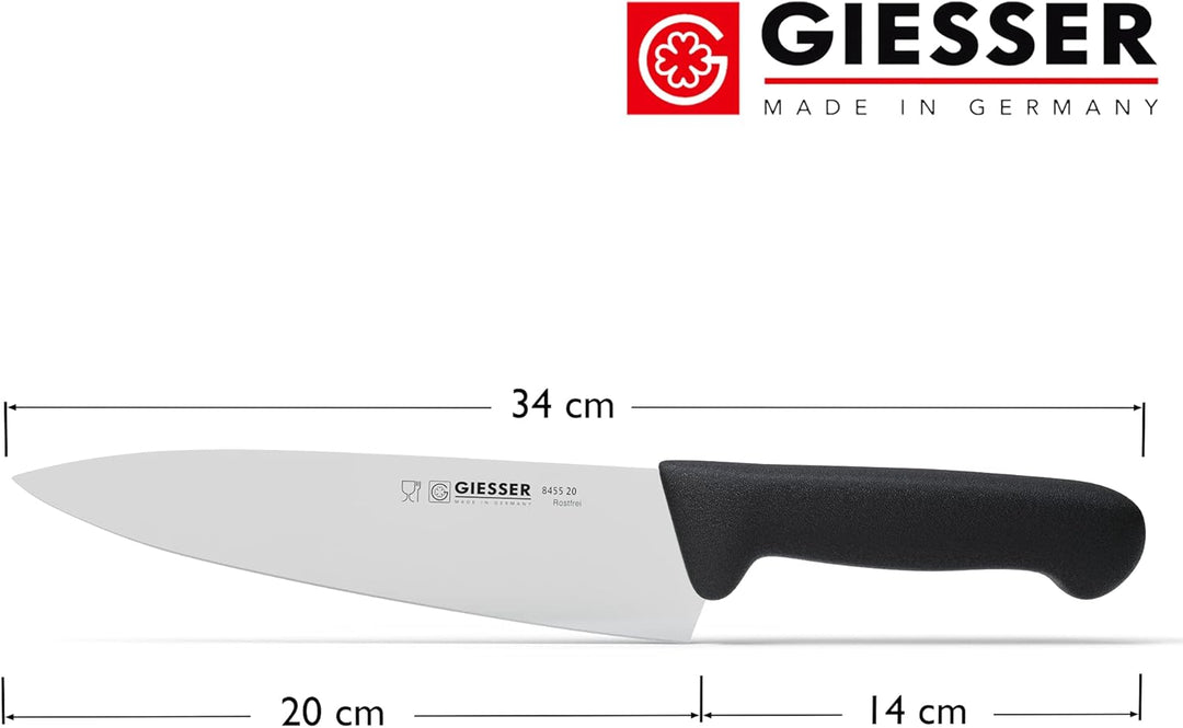Giesser seit 1776 - Made in Germany - Kochmesser schwarz, Basic Black, Klinge 20 cm, rutschfest, Küc
