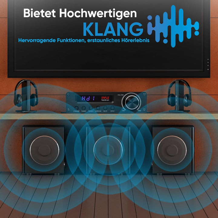 Pyle HiFi Verstärker 100W – Bluetooth Verstärker, Amplifier 5.1 Kanal Receiver mit HDMI, AUX, FM-Ant