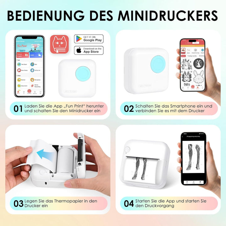 GuKKK Mini-Fotodrucker, Thermodrucker, tragbarer Sofortbilddrucker, Mini-Fotodruck vom Handy, Thermo