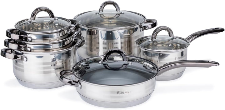 EliteHoff Topfset Induktion, Kochtopf Set mit Glasdeckel, 7-lagiger Edelstahl Topf und Pfannenset mi