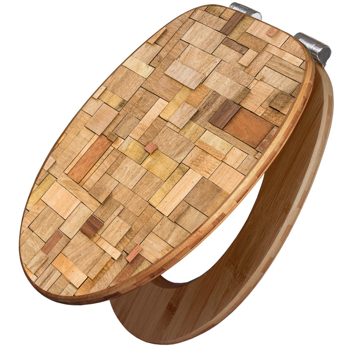 banjado Design WC Sitz Bambus Absenkautomatik 45,8x37,5cm - Toilettendeckel mit Absenkautomatik Holz