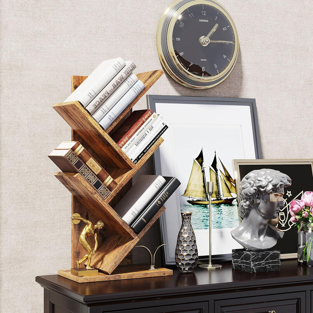 YMYNY Bücherregal im Baumform, 4 Ebenen Raumteiler, Standregal, 30x17x60 cm, Platzsparend, Holzregal