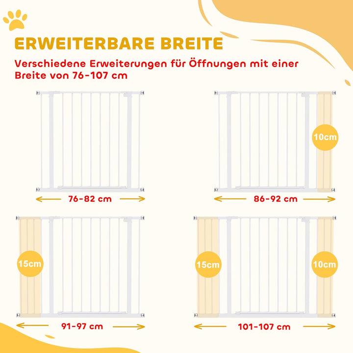 PawHut Türschutzgitter Treppenschutzgitter mit 10/15 cm Verlängerung Türgitter ohne Bohren Treppengi