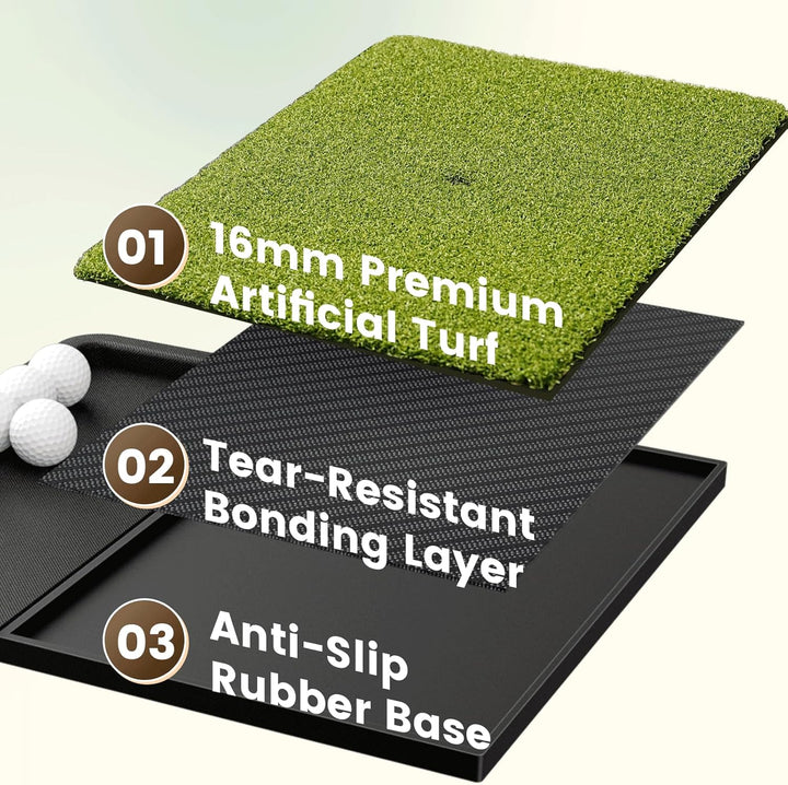 Golf Abschlagmatte mit Ballablage – Trainingsmatte für Garten, Balkon & Driving Range, rutschfest mi