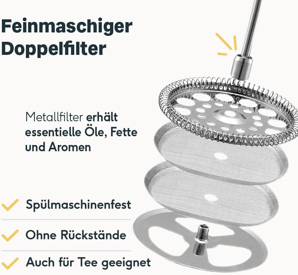 SILBERTHAL Kaffee Handmühle manuell mit konischem Edelstahlmahlwerk & French Press 1 Liter aus Stahl
