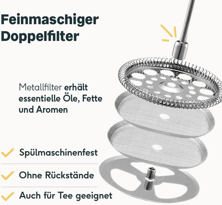 SILBERTHAL Kaffee Handmühle manuell mit konischem Edelstahlmahlwerk & French Press 1 Liter aus Stahl