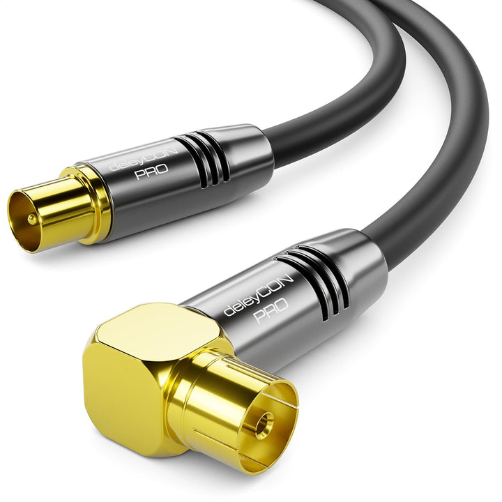 deleyCON 15m TV Antennenkabel HDTV Full HD - 1x gewinkelt - Koaxialkabel - TV-Stecker (gerade) zu TV