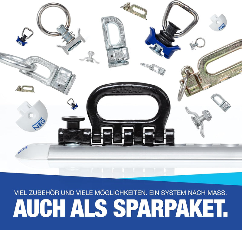 NTG 2 x 1 m Alu Airlineschiene, halbrunde Form m. Bohrungen m. Fittingen -Spar-Set- | Ladungssicheru