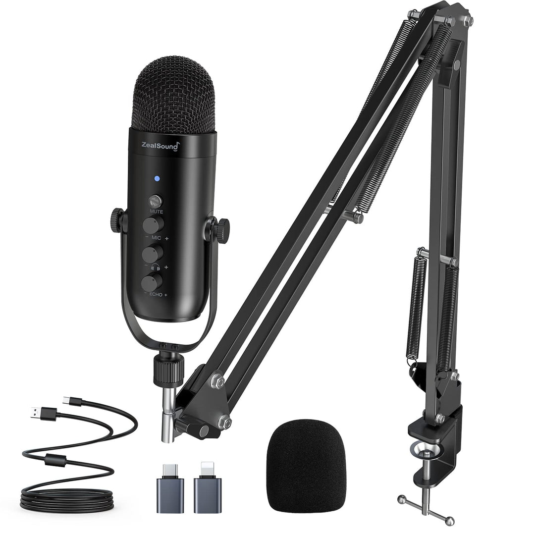 zealsound USB Mikrofon Kit für PC, Handy, PS4/5, MAC, Mit Schneller Stummschaltung,Geräuschunterdrüc