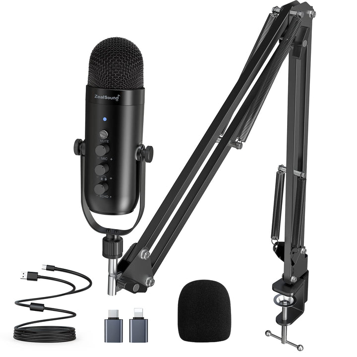 zealsound USB Mikrofon Kit für PC, Handy, PS4/5, MAC, Mit Schneller Stummschaltung,Geräuschunterdrüc