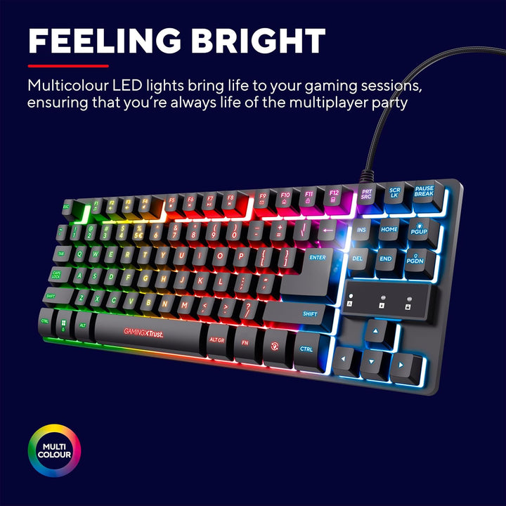 Trust Gaming TECLADO GXT 833 THADO METALICO COMPACTO ILUMINACION LED Multicolor Anti-GHOSTING 12 TEC